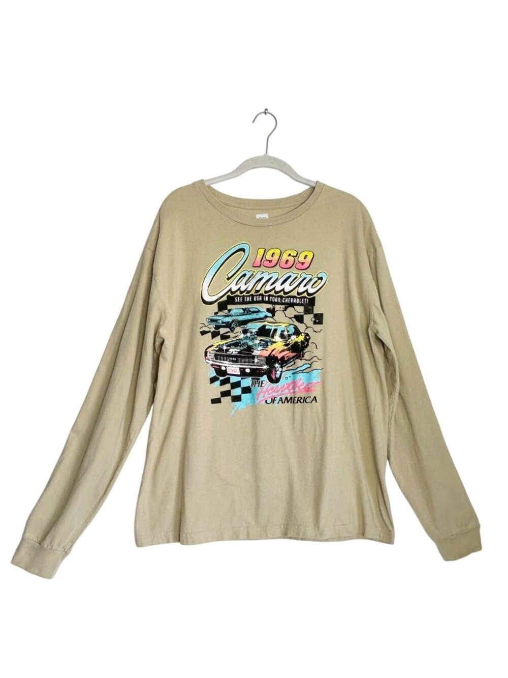 GM Licensed 1969 Camaro Long Sleeve Graphic Tee Tan - Sz XL